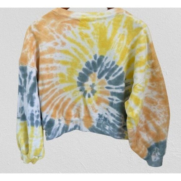 AGOLDE Balloon Sleeve Tie-Dye Sweatshirt Cropped Yellow Blue Size Small - Picture 6 of 8